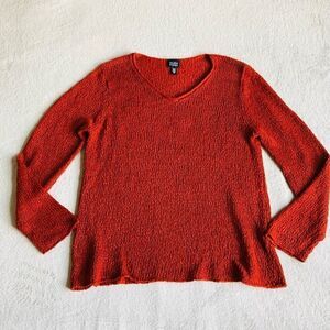 Eileen Fisher Terracotta Knit V-neck Sweater